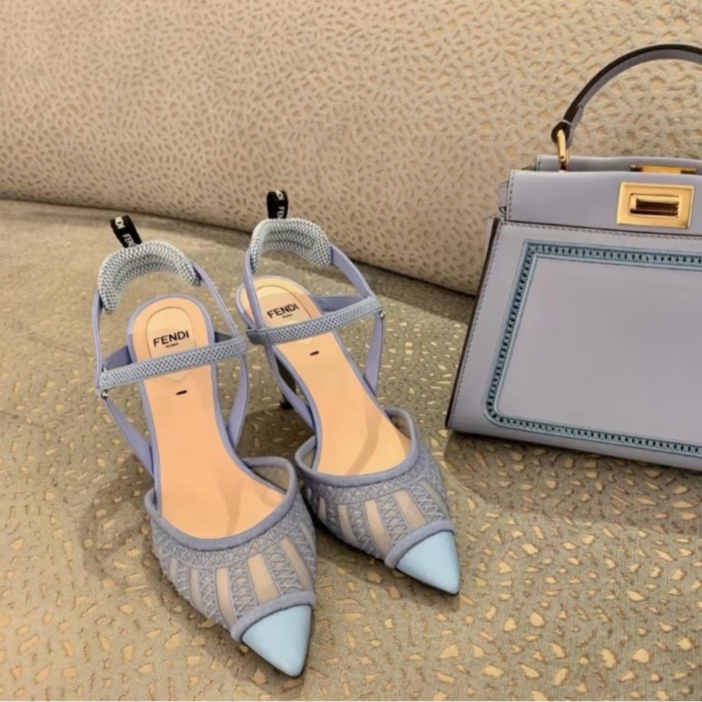 Fendi colibri Light Blue Mesh kitten Heels size 37